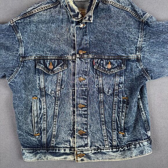 VTG 80s Levis Jean Jacket L 70507 0227 USA 4 Pocket ACID Wash DENIM Trucker Blue - Picture 6 of 10